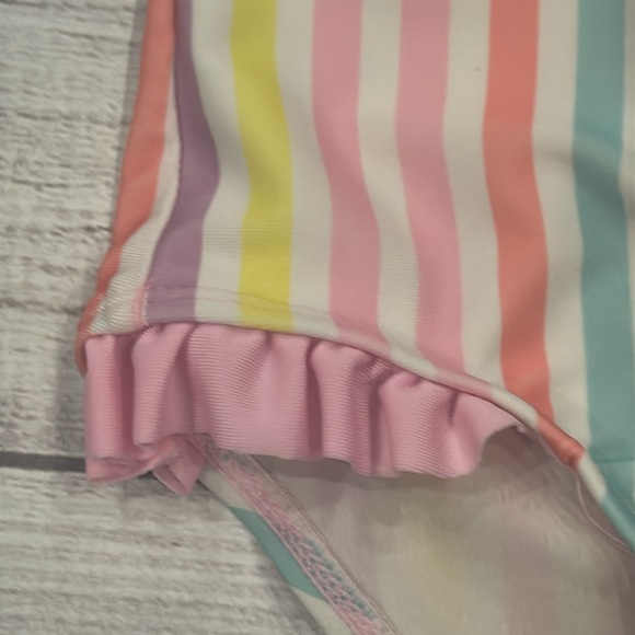 Floatimini Baby Girls One Piece Swimsuit- Pink and Multicolor Stripes - Picture 4 of 5